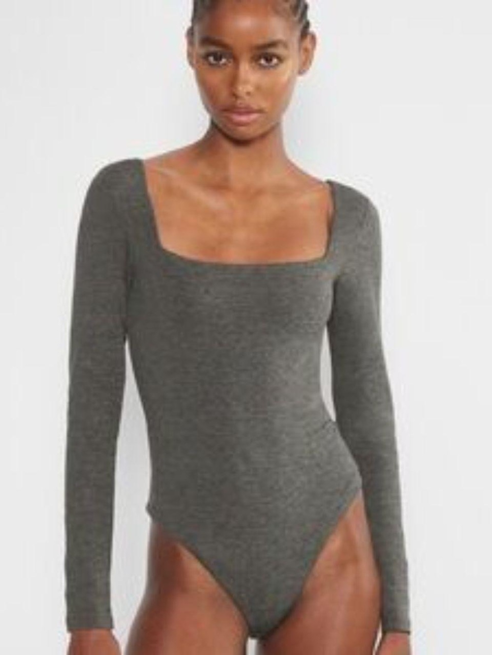 Aritzia Contour Headway Squareneck Bodysuit Long Sleeve Heather Charcoal gray L